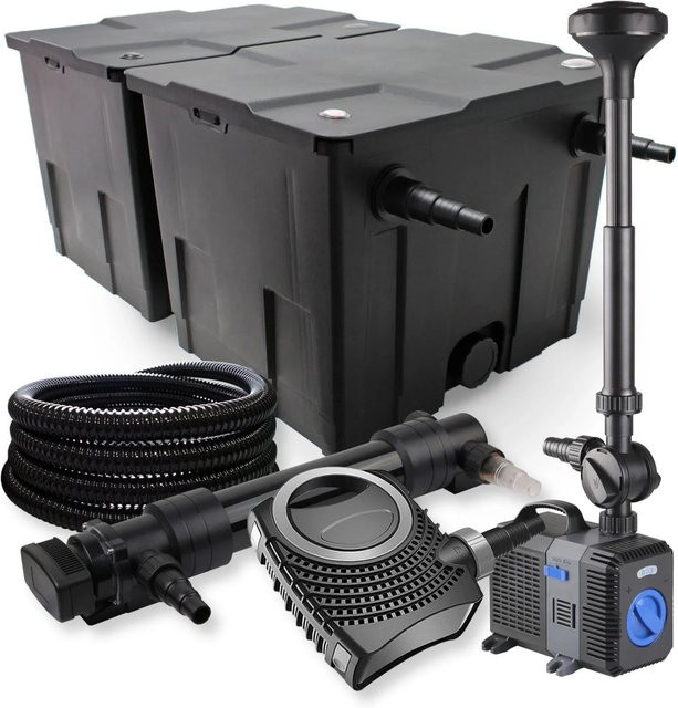 Sunsun 2-Kammer Filter Set Neo10000 mit 80W Pumpe, UVC Teich Klärer und 25m Schlauch, Schwarz - Bild 1