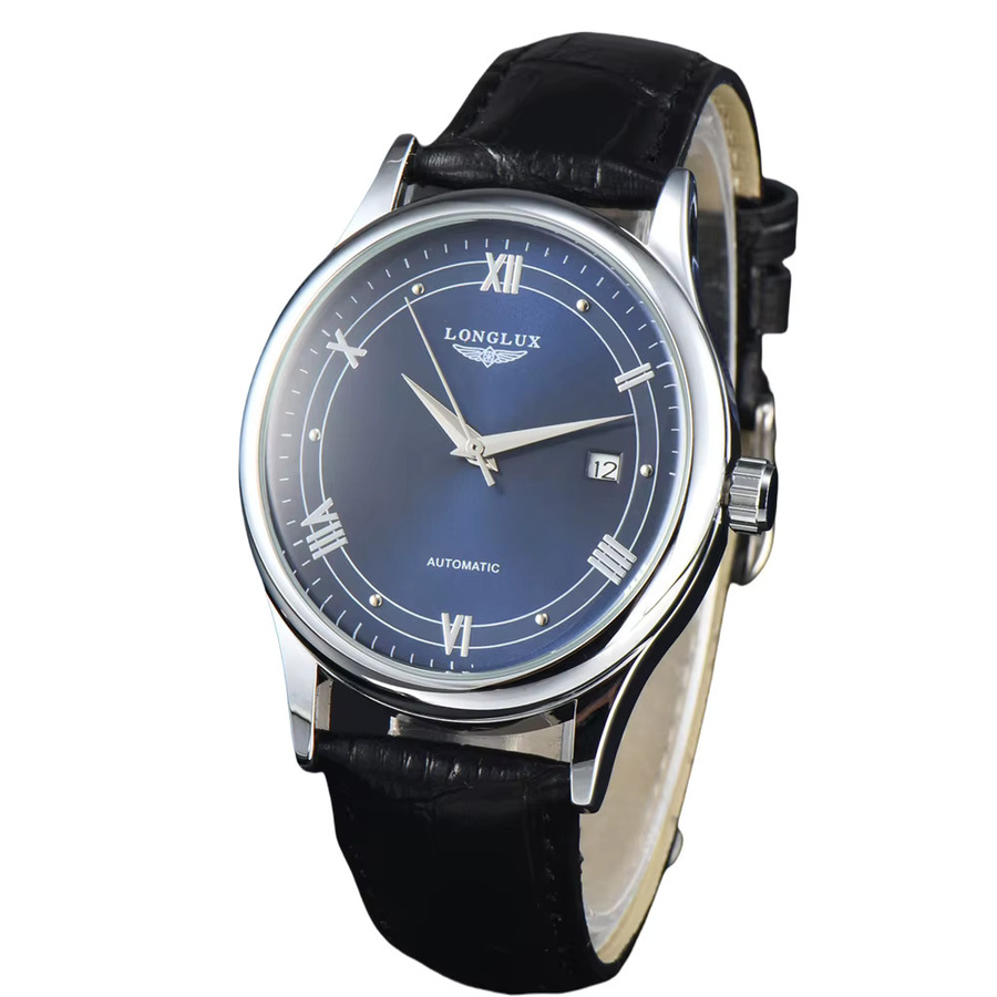 LONGLUX Armbanduhr Automatik, Edelstahl, Leder, Weiß, Herren - Bild 4