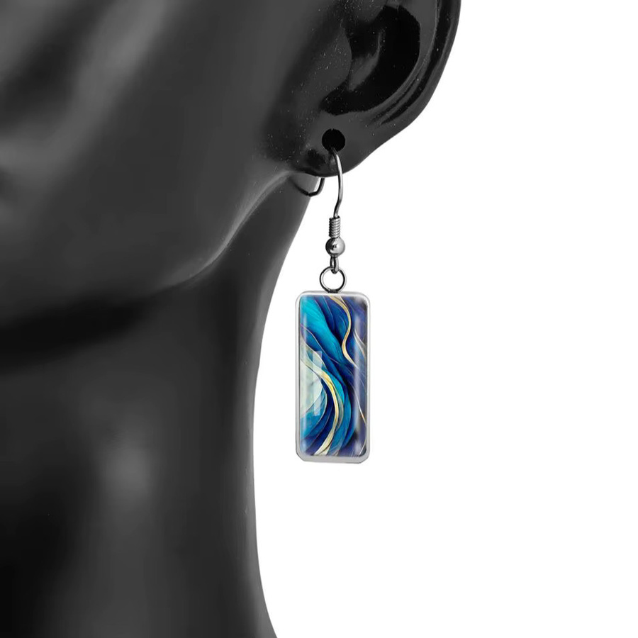 Ohrringe 316L Edelstahl, konvexes Glas, Quicksand-Muster, Damen - Bild 4
