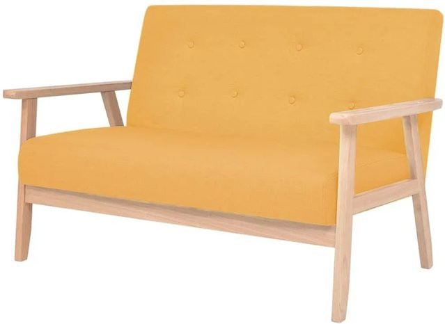vidaXL 2-Sitzer Sofa in Gelb mit Stoffpolsterung und Holzgestell im skandinavischen Design, B/T/H: 113,5 x 73,5 x 67,0 cm - Bild 1