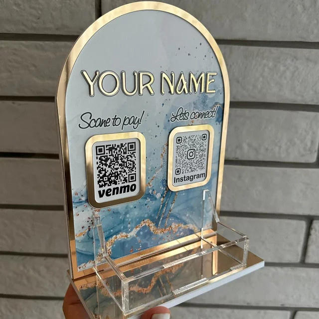 Multifunktionaler Acryl QR-Code-Visitenkartenhalter in Transparent mit Logo-Platzierung und mehreren Fächern - Bild 1