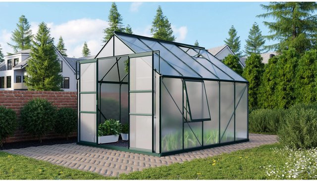 Vitavia Gewächshaus Meridian 8300 in Smaragdgrün mit Aluminiumrahmen, Polycarbonat-Verglasung, Fundament und Regenrinnen, 8,3 m² - Bild 1
