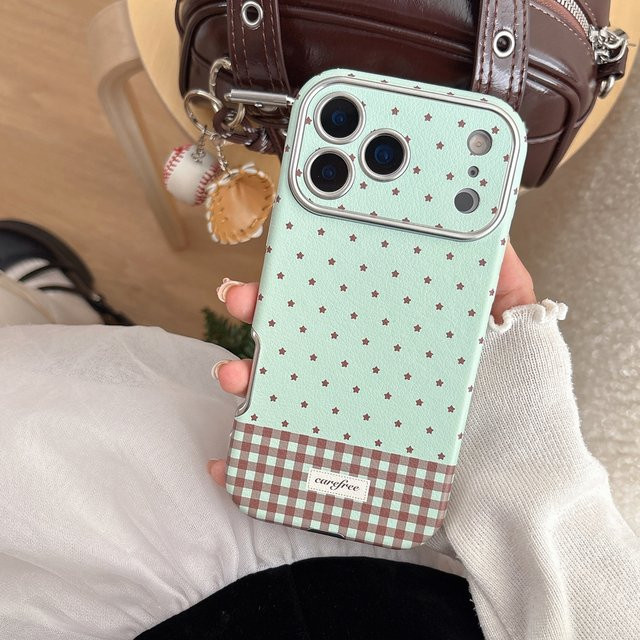Stoßfeste Handyhülle mit Gittermuster und großem Fenster für iPhone 17, 16, 15 und 14 Pro Max in Mintgrün und Multicolour - Bild 1