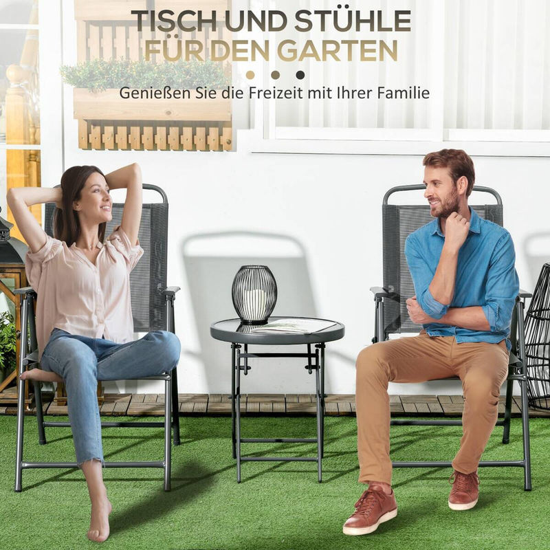Outsunny 3-teiliges Bistro-Set aus Metall mit Glastisch und klappbaren Gartenstühlen, wetterfest, Dunkelgrau - Bild 4