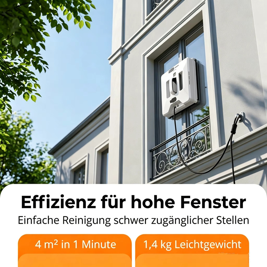 MDHL Fensterputzroboter in Weiß mit 9000Pa Saugkraft, bürstenlosem Motor, Doppel-Düsen Ultraschallvernebelung und Smart Navigation - Bild 2
