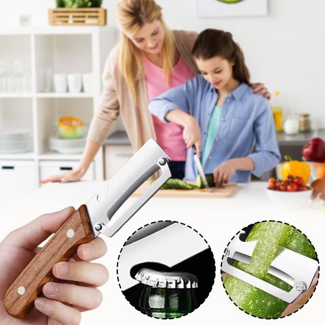 Multiyilego Schälmesser aus Edelstahl mit Holzgriff in Silber und Braun - Bild 1