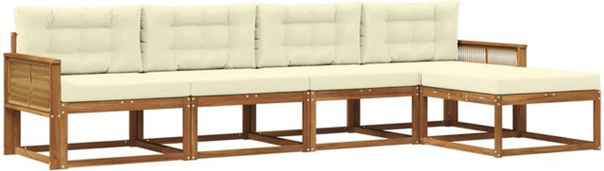 vidaXL Outdoor-Sofagarnitur aus Akazienholz mit 5-teiligem Set und Kissen in Natur und Beige - Bild 1