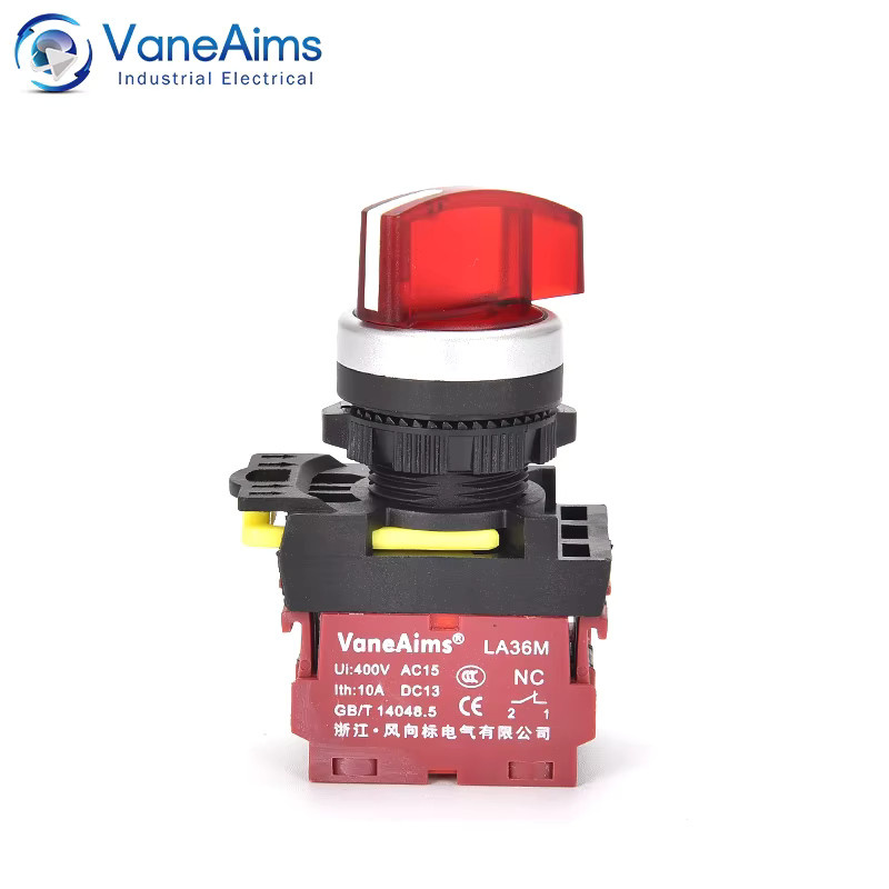VaneAims Drehschalter LA36M mit LED-Licht in Grün, 22 mm, für 12 V, 24 V und 220 V, Start-Stopp-Schalter mit 2 oder 3 Positionen - Bild 2
