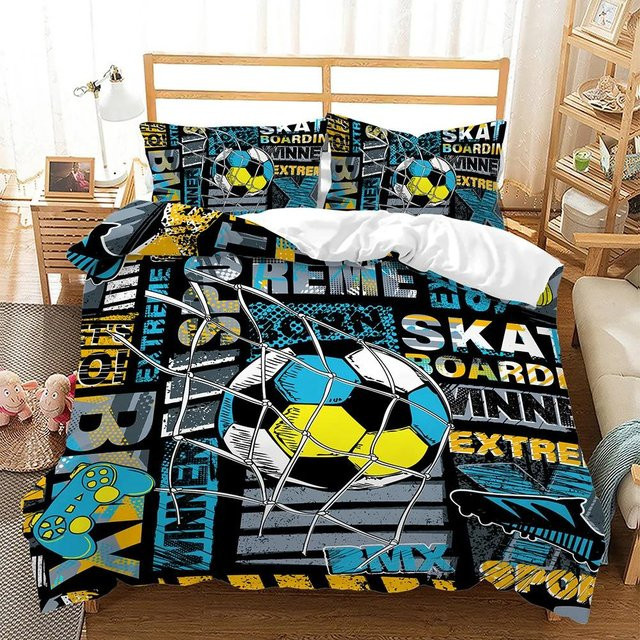 Binchi Fitness 3D Fußball Bettwäscheset aus Mikrofaser in Blau, bestehend aus Bettbezug und Kissenbezug, B/H: 150 x 200 cm - Bild 1