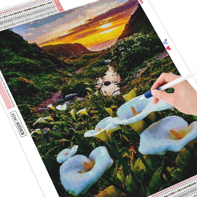 FIYO 5D Diamant-Stickerei Landschaft mit quadratischen Bohrern in Grau und Multicolour, B x H: 30 x 20 cm - Bild 1