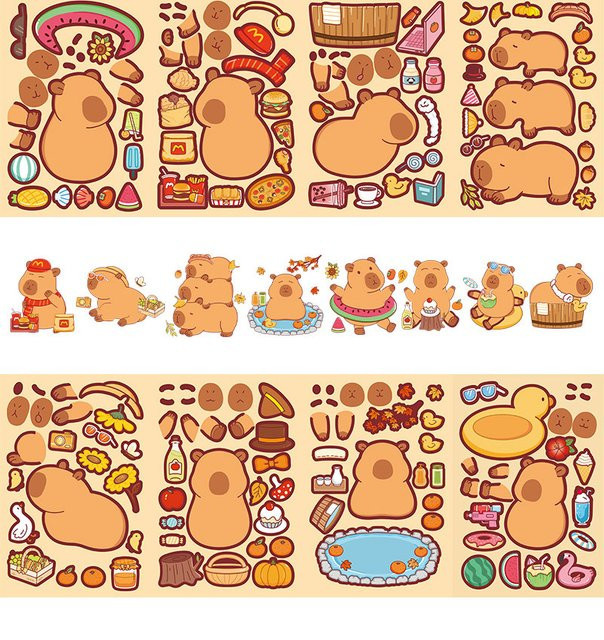 Cartoon Capybara Make A Face Aufkleber Set für DIY Dekoration in Multicolour - Bild 1