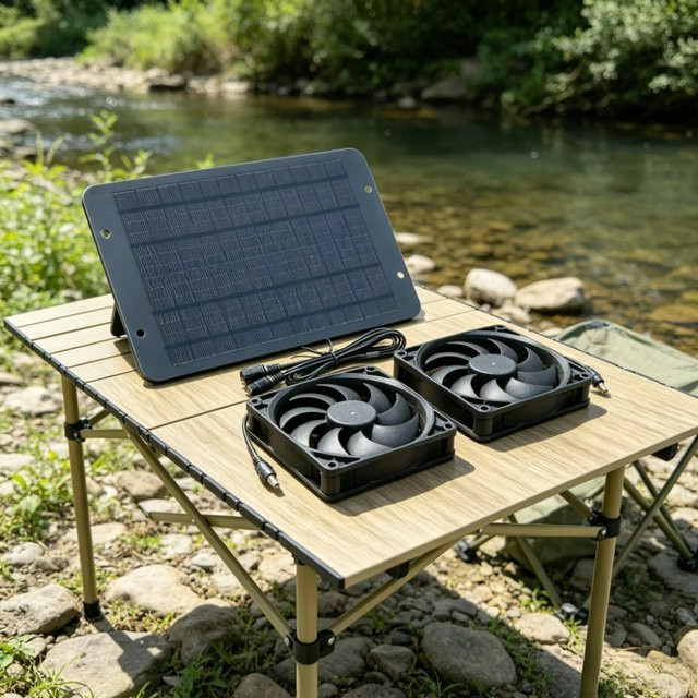 EESBAO Solarbetriebener Doppellüfter-Zirkulationsventilator in Schwarz, wasserdichter Abluftventilator für den Garten, B/H/T: 27,0 x 17,5 cm - Bild 1