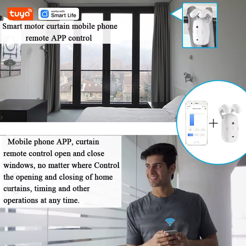 Tuya Smart Wifi Vorhang Roboter mit Gateway in Weiß für Roman Rod Tracks, App-Fernbedienung und Sprachsteuerung, Einzel- oder Doppelöffnung - Bild 2
