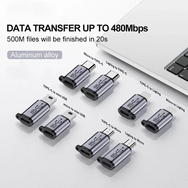 MACDOT USB C Adapter Typ C zu Micro USB und Mini USB Buchse Konverter in Silber für iPhone 15 14 Xiaomi Samsung und Lightning Stecker Ladegeräte - Bild 1