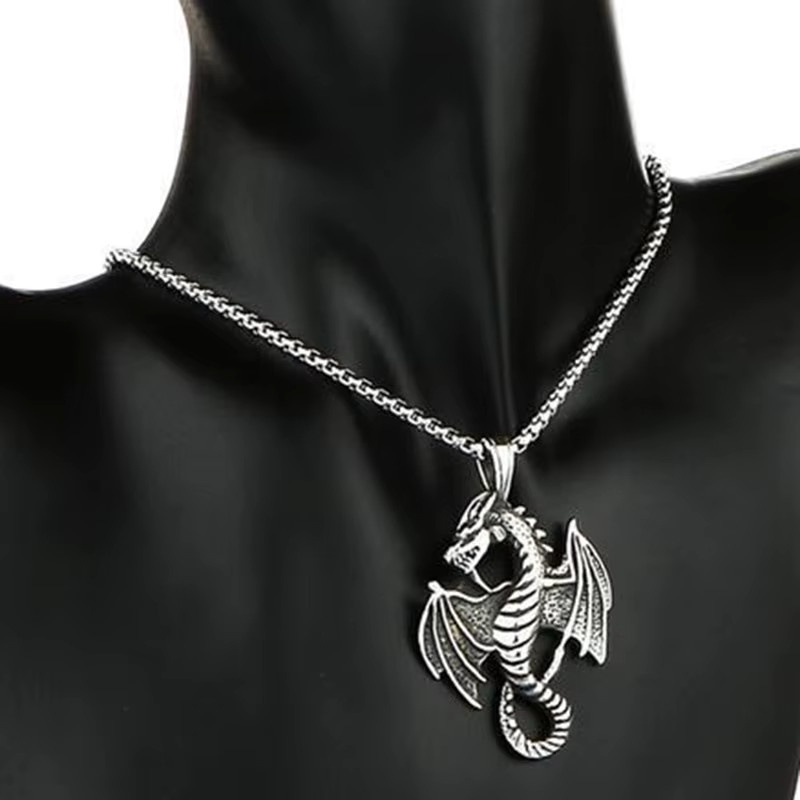 SMALING Anhänger Halskette, Böser Drache, Edelstahl, Silber, Unisex - Bild 2