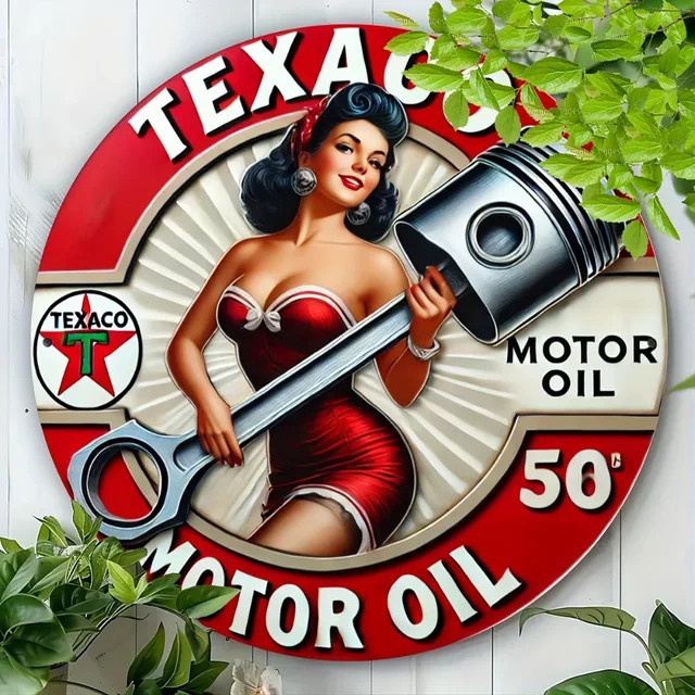 HELLOYOUNG Collectors Choice Vintage Texaco Petroleum Rundes Metallschild in Rot, Durchmesser: 20 cm - Bild 1