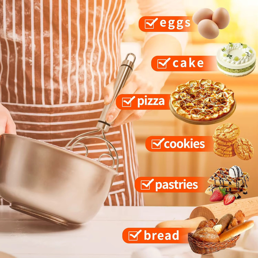 Dänischer Teigschneebesen aus Edelstahl in Silber für Sauerteig, Pizza und Gebäck, spülmaschinenfest - Bild 2