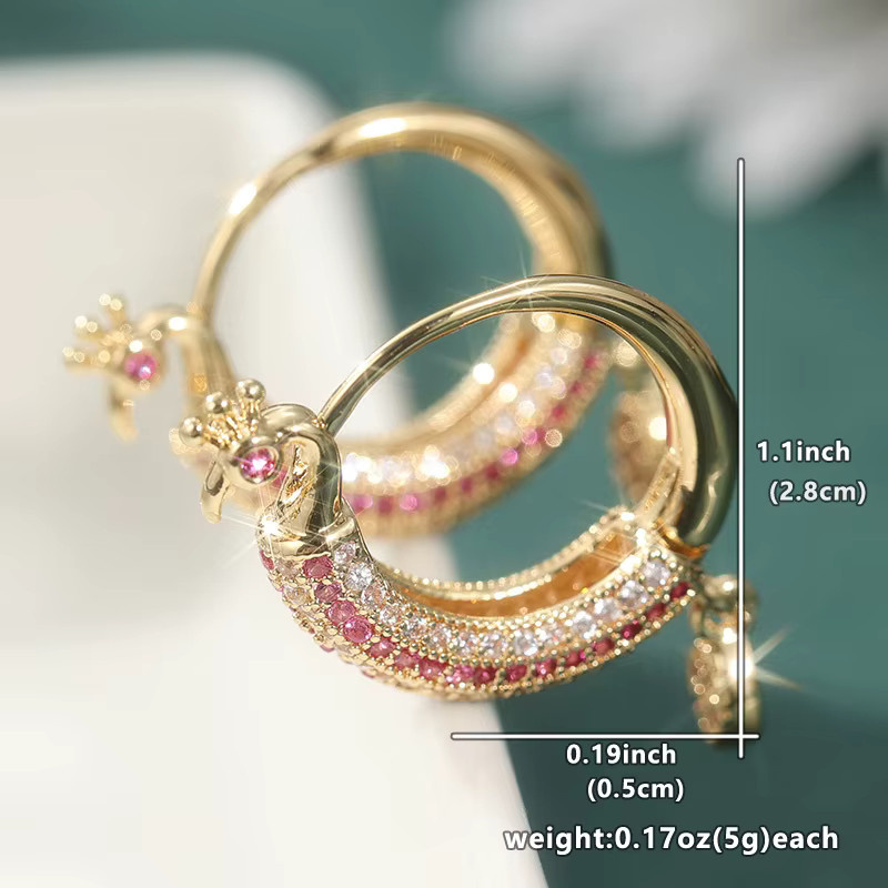 YoYo Creolen, pfauenförmig, Vintage, rosa Zirkonia, Damen, Gold - Bild 3