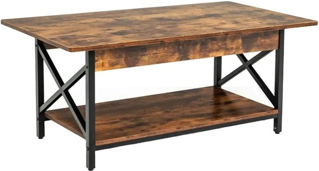 Costway Beistelltisch im Industrial Design, Couchtisch aus Holz und Metall in Braun, Rechteckig, B/T/H: 95 x 60 x 48 cm - Bild 1