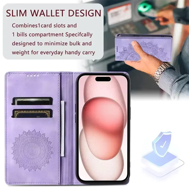 Magnetische Leder-Handyhülle mit Kartenfach als Book Wallet Cover für iPhone Modelle in Schwarz und Lila von aierkeba - Bild 4