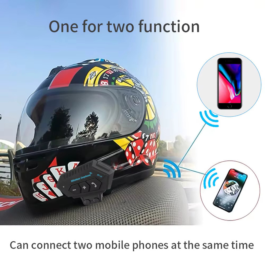 Kebidumei Motorrad Helm Headset mit Bluetooth 5.0, Drahtlose Freisprecheinrichtung in Schwarz, Wasserdichtes Stereo Musik Player System - Bild 4
