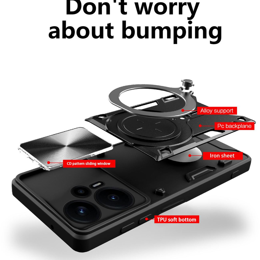 Magnetischer Ring Kameralinsenschutz und Handyhülle für Xiaomi Poco F6 Pro F5 Pro F3 GT C40 in Schwarz - Bild 3