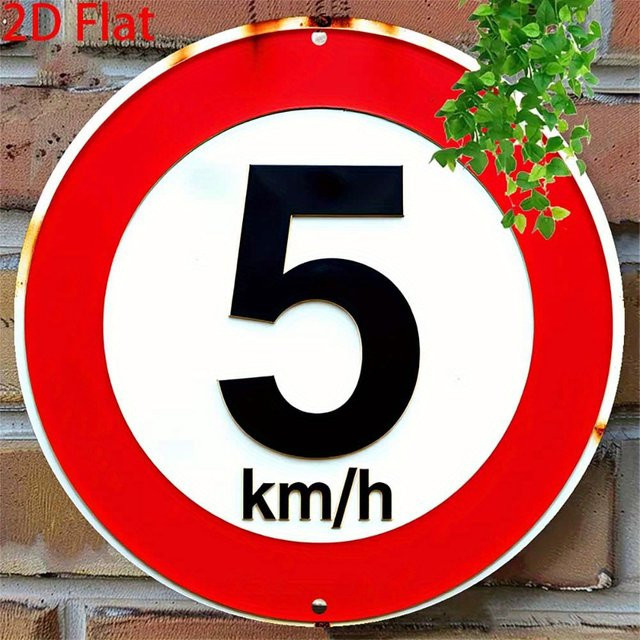 Potdemiel Retro Rundes Aluminium-Blechschild Vintage Geschwindigkeitsbegrenzung 5 km/h in Rot, Durchmesser: 20,32 cm - Bild 1