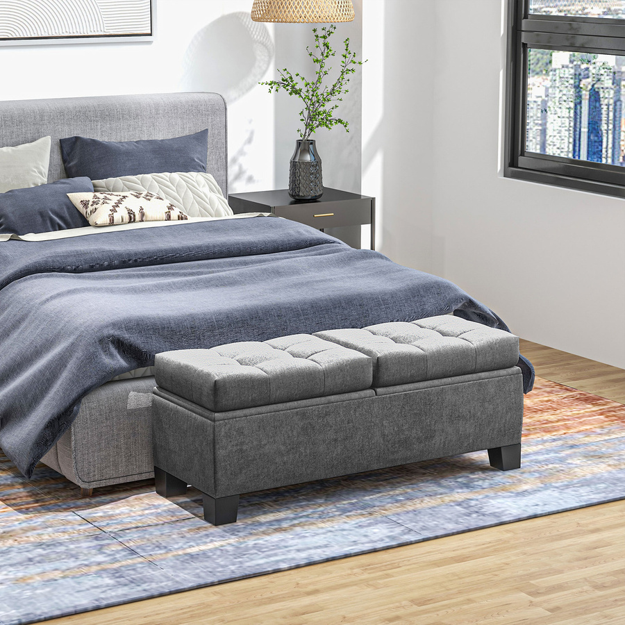HOMCOM Sitzbank mit Stauraum in Leinenoptik, gepolsterte Aufbewahrungsbox in Grau, B/T/H: 116 x 41 x 47 cm - Bild 2
