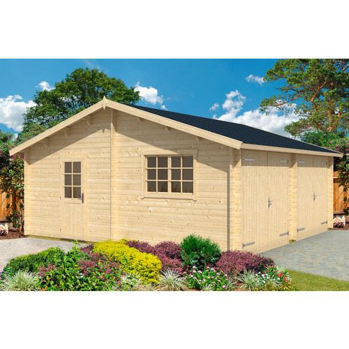 Lasita Maja Doppel-Blockgarage Falkland aus Holz in Braun mit Holztor, B/T: 628,6 x 635 cm - Bild 2