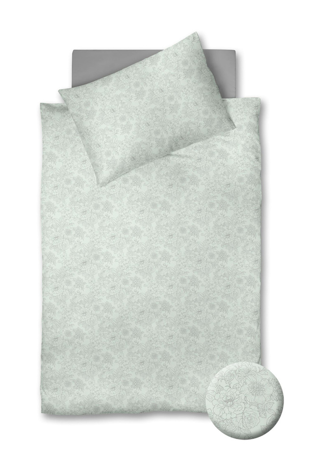 Fleuresse Mako-Satin Bettwäsche mit floralem Blumenmuster in Jade Grün, bestehend aus Bettbezug und Kissenbezug, B/H: 135 x 200 cm und 80 x 80 cm - Bild 1