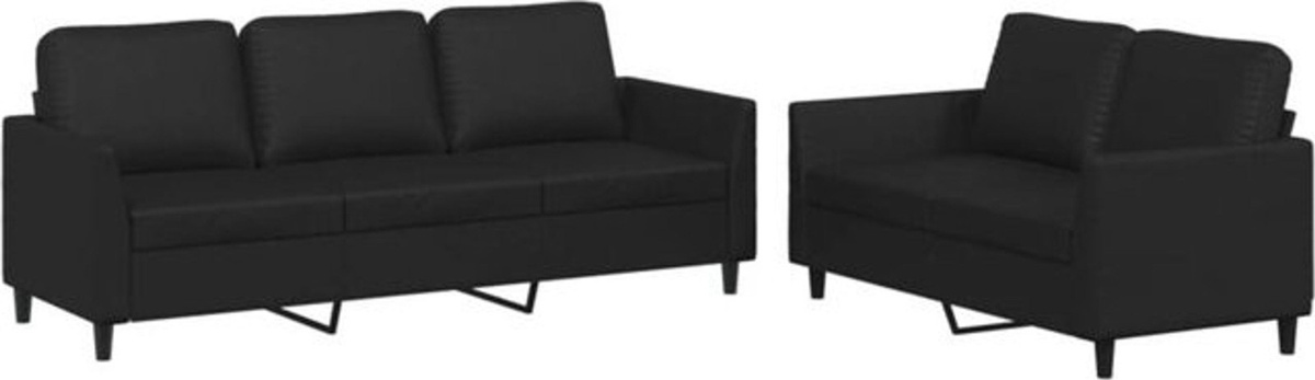 Vidaxl 2-tlg. Sofagarnitur mit Kissen in Schwarz aus Kunstleder und Metall im modernen Design - Bild 1