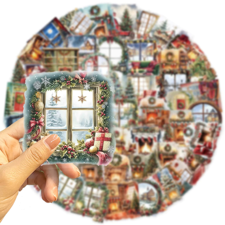 50 Stück Weihnachts-Aufkleber mit Aquarell-Szenen in Multicolour für Tagebuch und Dekoration - Bild 6