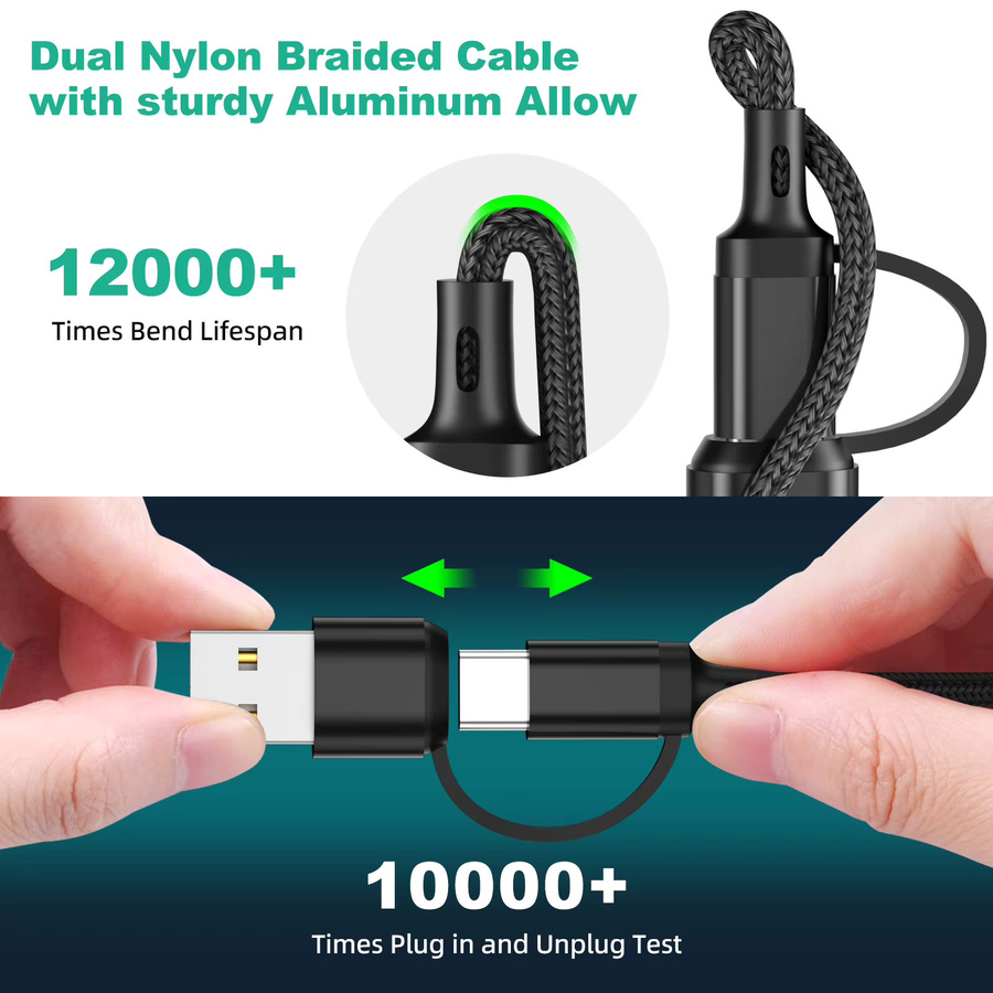ANMONE 3-in-1 Multi-USB-Ladekabel mit USB-C und Micro-USB Anschluss in Schwarz - Bild 3