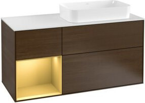 V&B Waschtischunterschrank Finion Weiß mit Regalfach links und goldenen Griffen, Breite: 120 cm, Tiefe: 50,1 cm, Höhe: 50,1 cm - Bild 1