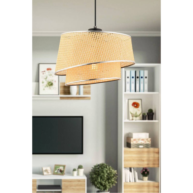 Opviq Pendelleuchte Barette in Beige und Silber aus Stoff und Metall, E27, B/H/T: 32 x 65 x 32 cm - Bild 2