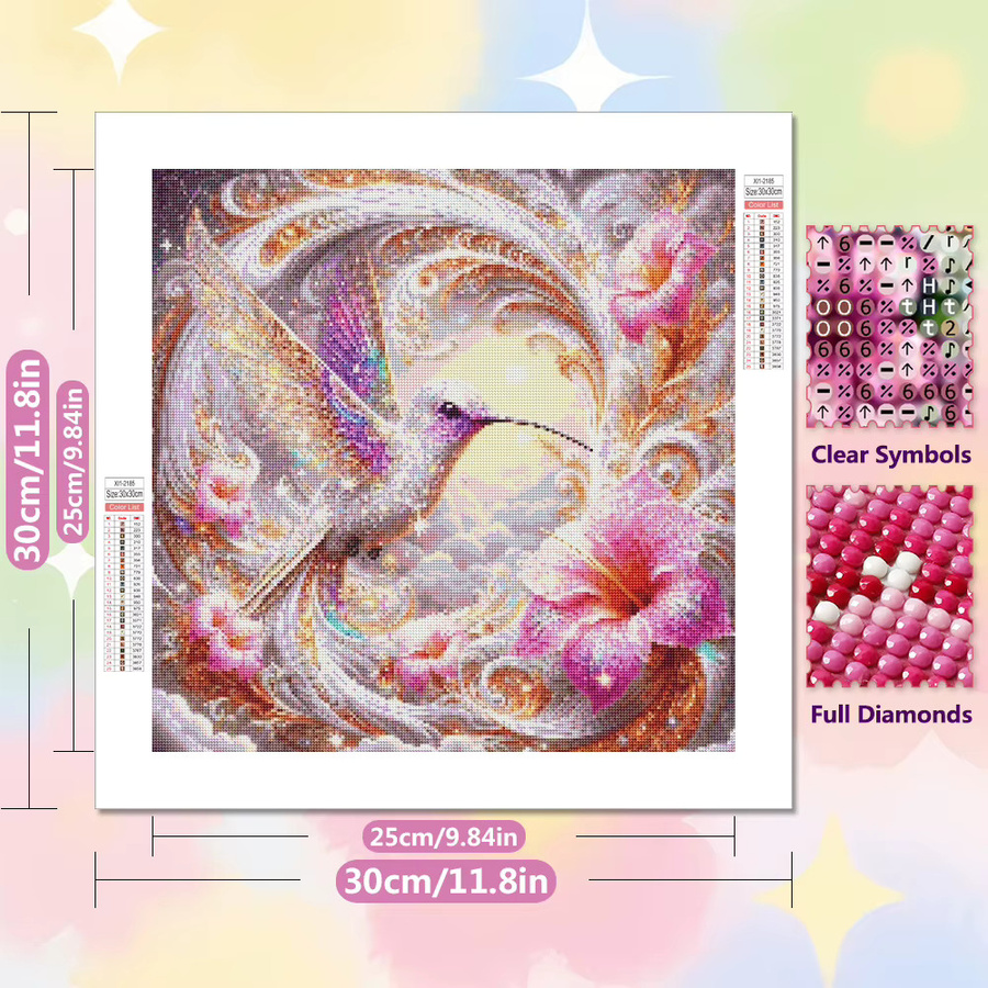EverShine DIY Diamant Mosaik Kit Kolibri mit Blumen, 5D Diamant Kunst Malerei mit runden Steinen in Multicolour - Bild 2