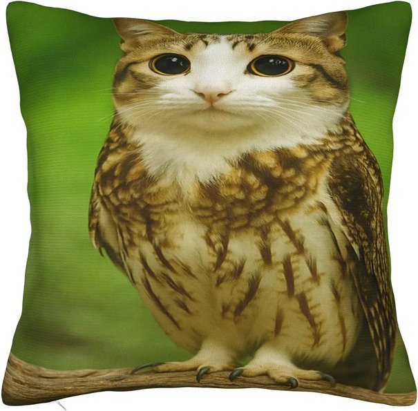 VIKAMA Kreativer Kissenbezug mit Tier-Patchwork-Print, Eulen- und Katzenmuster, quadratisch, Breite: 30 cm, Höhe: 30 cm - Bild 1