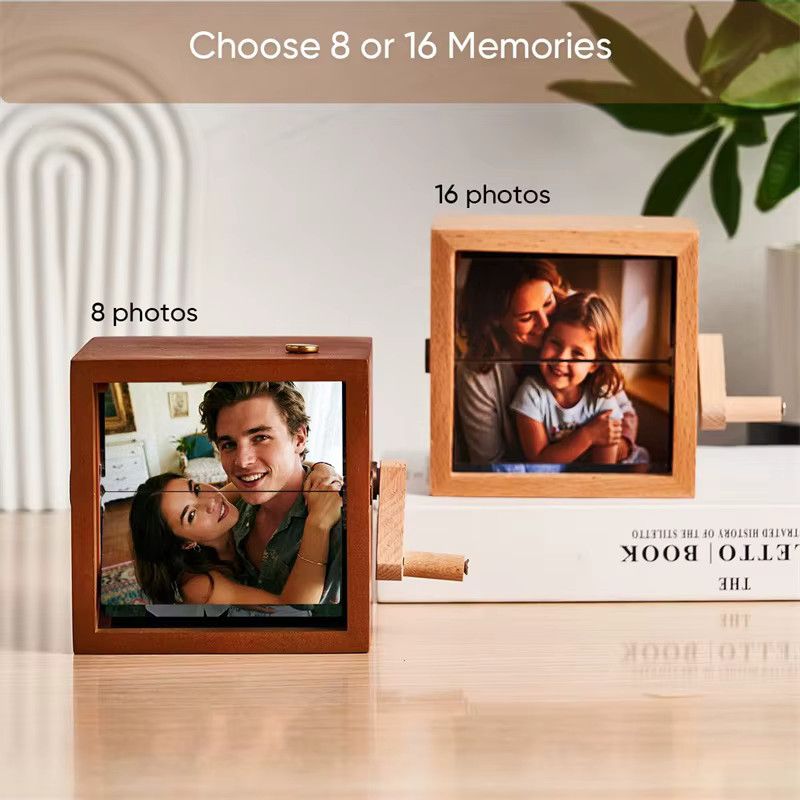 QKX Foto-Flip-Book-Rahmen aus Holz mit Licht und Handkurbel als personalisierte Foto-Animationsbox - Bild 3