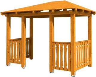 Skan Holz Haustür-Vordach Wismar 8 aus nordischer Fichte, Eiche hell-braun, Breite: 351 cm, Tiefe: 187 cm - Bild 1