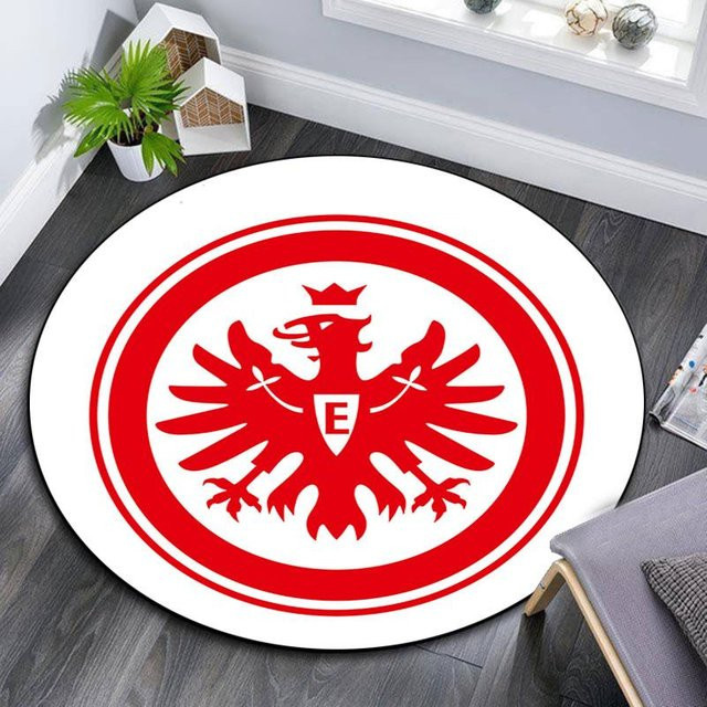 Runder Teppich Eintracht Frankfurt von HAPPYDAYSET, weißer Polyester-Kreisteppich, rutschfest und waschbar, Durchmesser: 150 cm - Bild 1