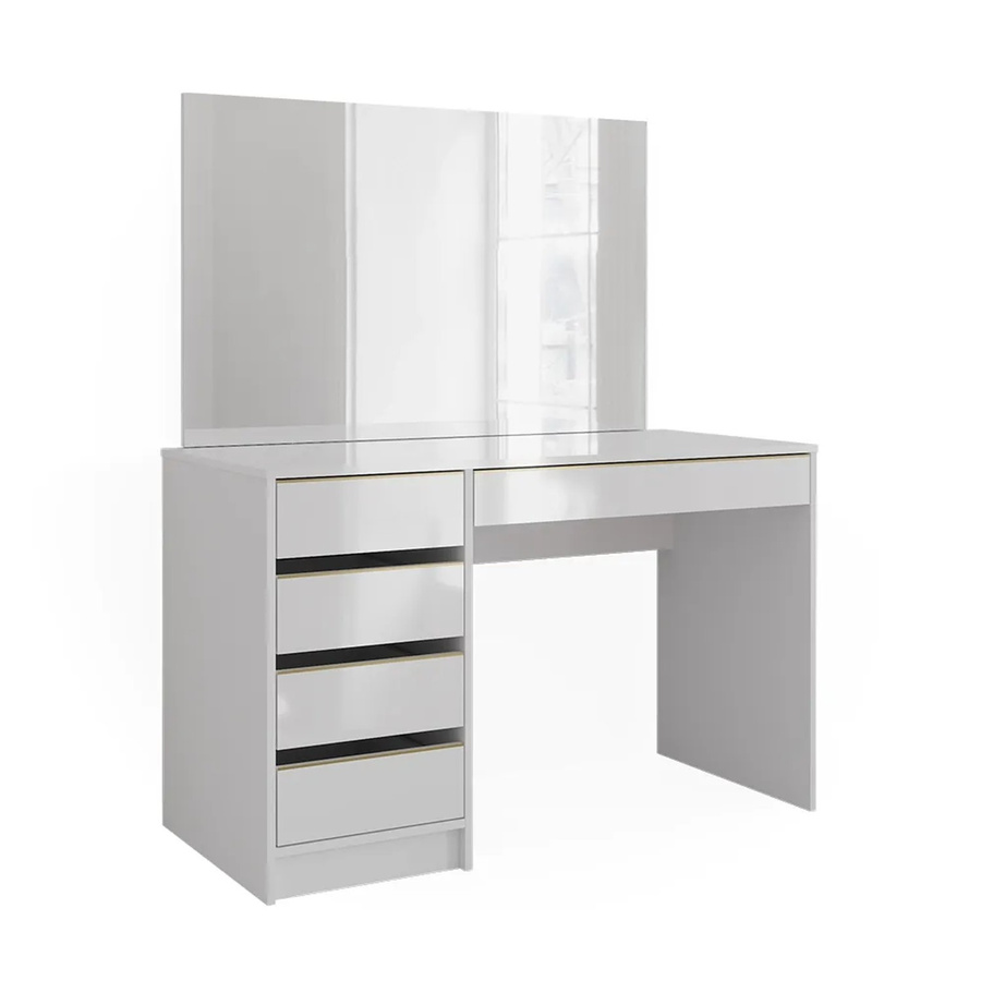 Vicco Schminktisch Sherry Weiß Hochglanz Gold mit Spiegel und 5 Schubladen, B: 120 cm, T: 75 cm, H: 75 cm - Bild 2