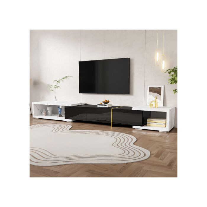 MUVOE TV-Möbel in Weißer Marmor Optik mit Schwenkfunktion und zeitgenössischem Design in Weiß glänzend - Bild 2