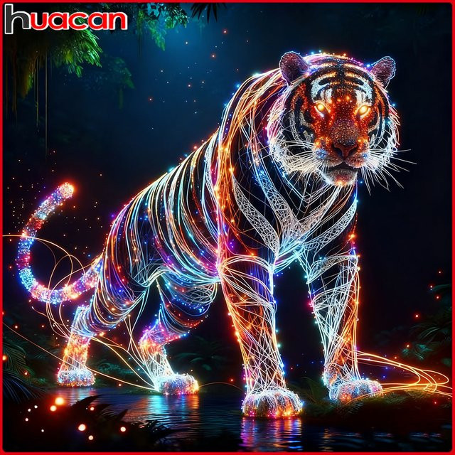 Huacan Rundes Diamantgemälde Tiger Mosaik Tierkunst in Mehrfarbig - Bild 1