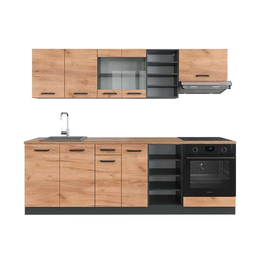 Vicco R-Line Küchenzeile Goldkraft Eiche und Anthrazit, Breite: 240 cm - Bild 2