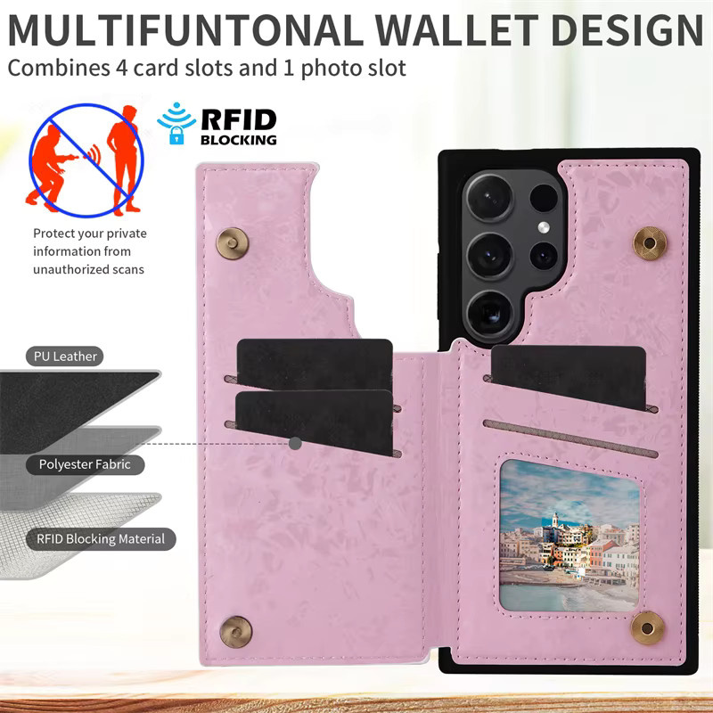 OLPAY Blumen Leder-Brieftasche als Kartenhalter und Flip-Telefonhülle für Samsung Galaxy S25, S24 Ultra, S22 Plus, S23 FE und S25 5G mit Doppelschnalle - Bild 5