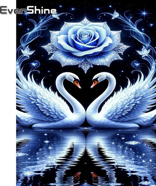 EverShine Diamant-Stickerei Gans 5D Malerei Mosaik-Bild mit Blumenmotiven in Blau - Bild 1