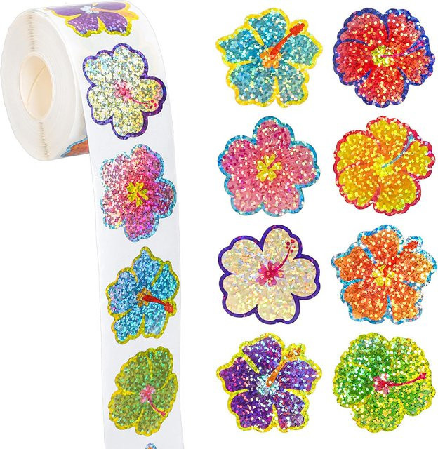 Glitzer-Blumen-Aufkleber in Multicolour für Geschenkverpackungen, Scrapbooking und Bastelarbeiten, 100 Stück - Bild 1