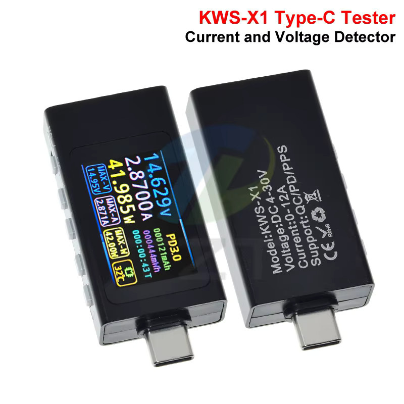 TZT KWS-X1 Typ-C Strom- und Spannungsmonitor Digitaler LCD-Leistungsmesser für DC 4-30V und 0-12A in Schwarz - Bild 4
