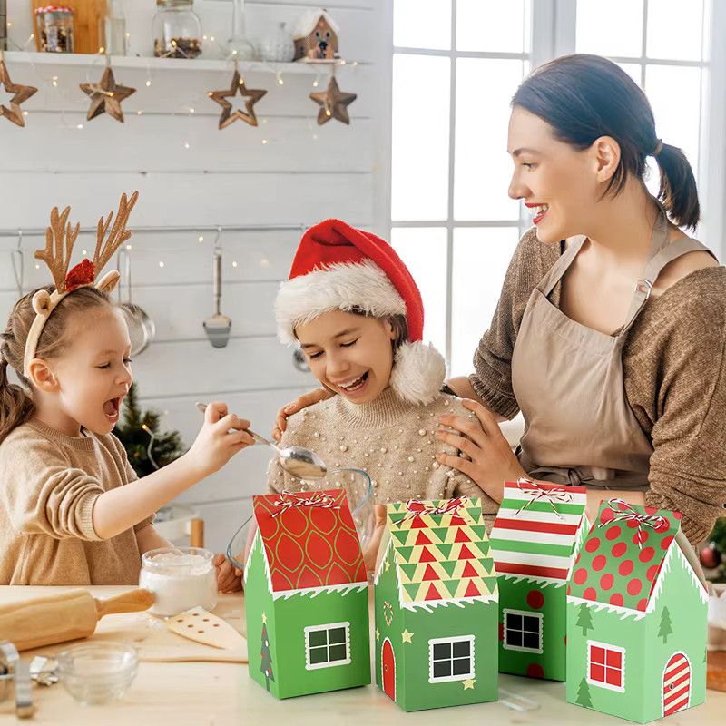 12er Set ZQNYCY Weihnachts Geschenkboxen in Hausform, Multicolor, ideal für Süßigkeiten und Cookies zur Weihnachtsdekoration - Bild 3