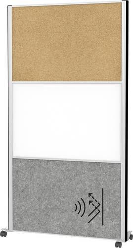 MAULconnecto Stellwandsystem auf Rollen mit Akustikvlies, Whiteboard und Korkwand, Farbe: Silber, H 180 cm x B 100 cm - Bild 1